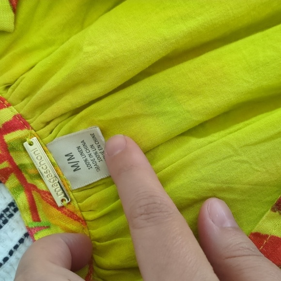 Magaschoni Vibrant Tropical PrintLinen Resort Wear BeachyV-Neck A Line MiniDress - Picture 8 of 8